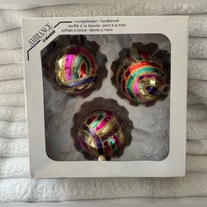 Vintage Ambiance Hand-Painted Glass Ornaments with Gold and Pink Accents